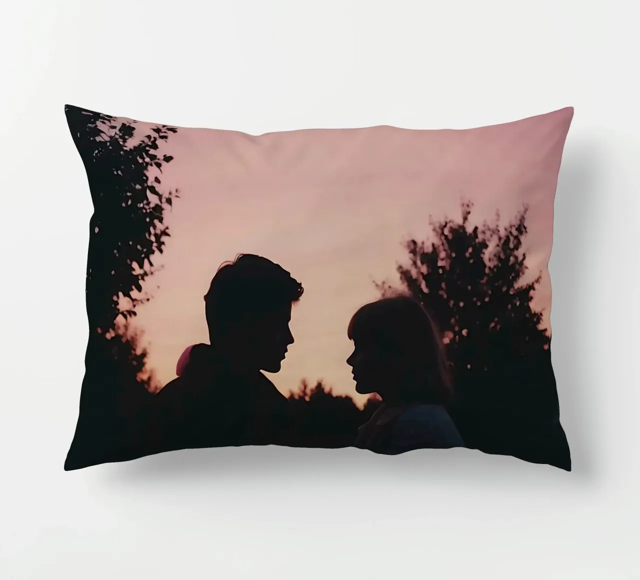 silhouette of a couple looking at each other decorative cushion by serinae