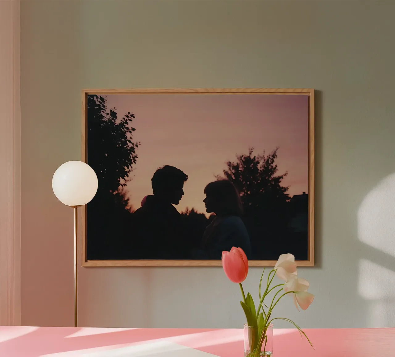 silhouette of a couple looking at each other alu-dibond by serinae