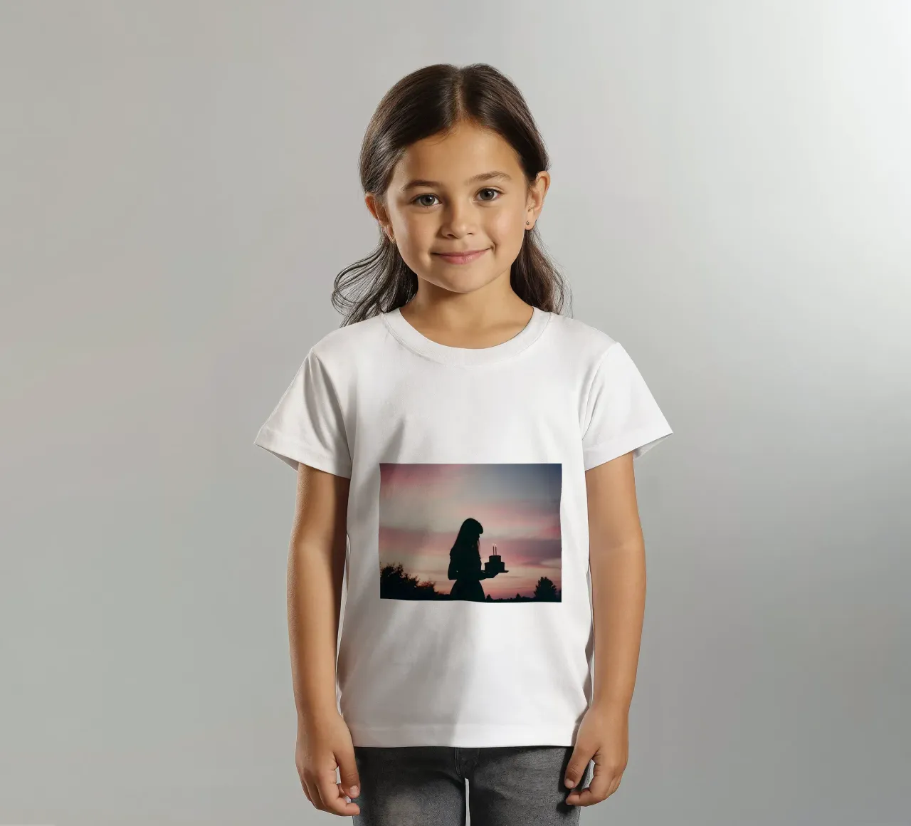 sagoma di una ragazza con in mano una torta di compleanno t-shirt bambini da serinae