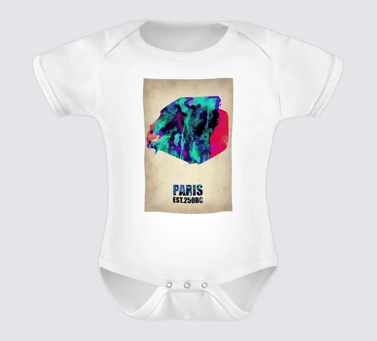 Paris Watercolor Map body neonato maniche corte da Naxart