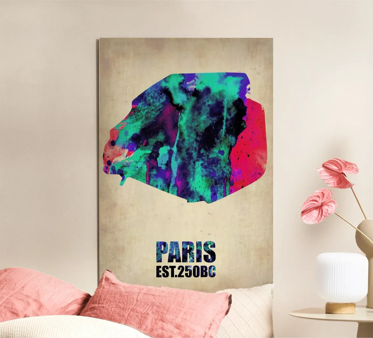 Paris Watercolor Map alluminio dibond da Naxart