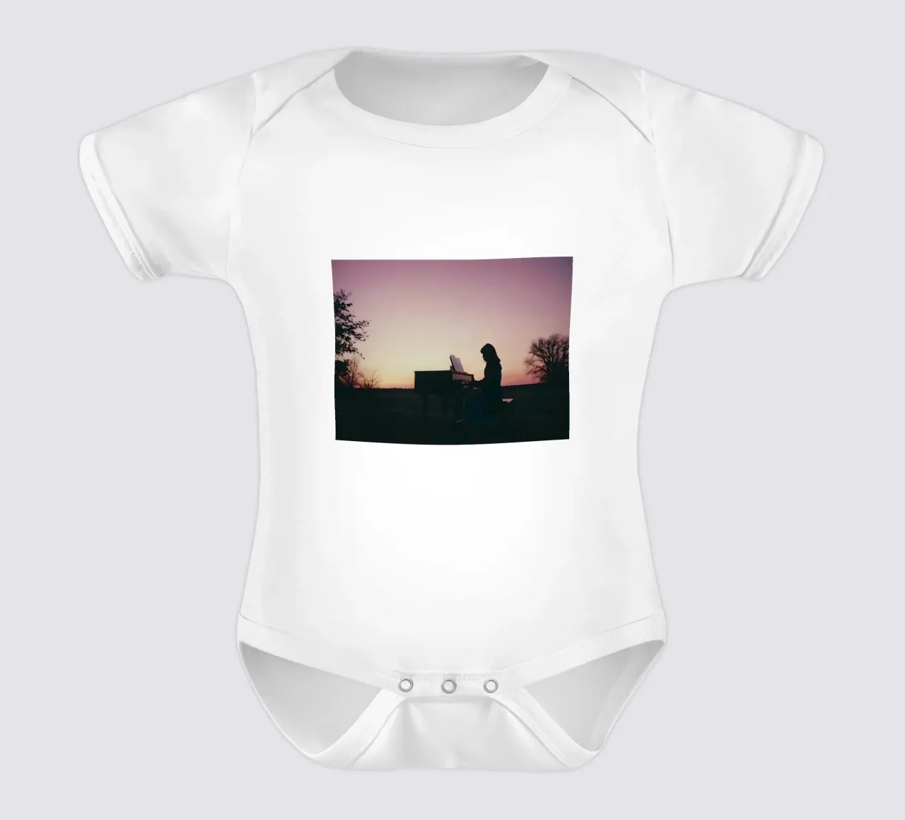 silhouette of a girl playing the piano outdoors short-sleeve baby romper by serinae