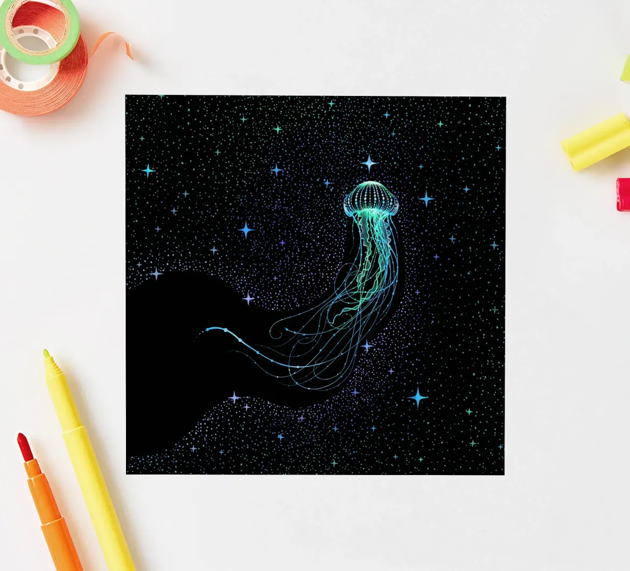 Starry jellyfish - Colored sticker by aliriza cakir