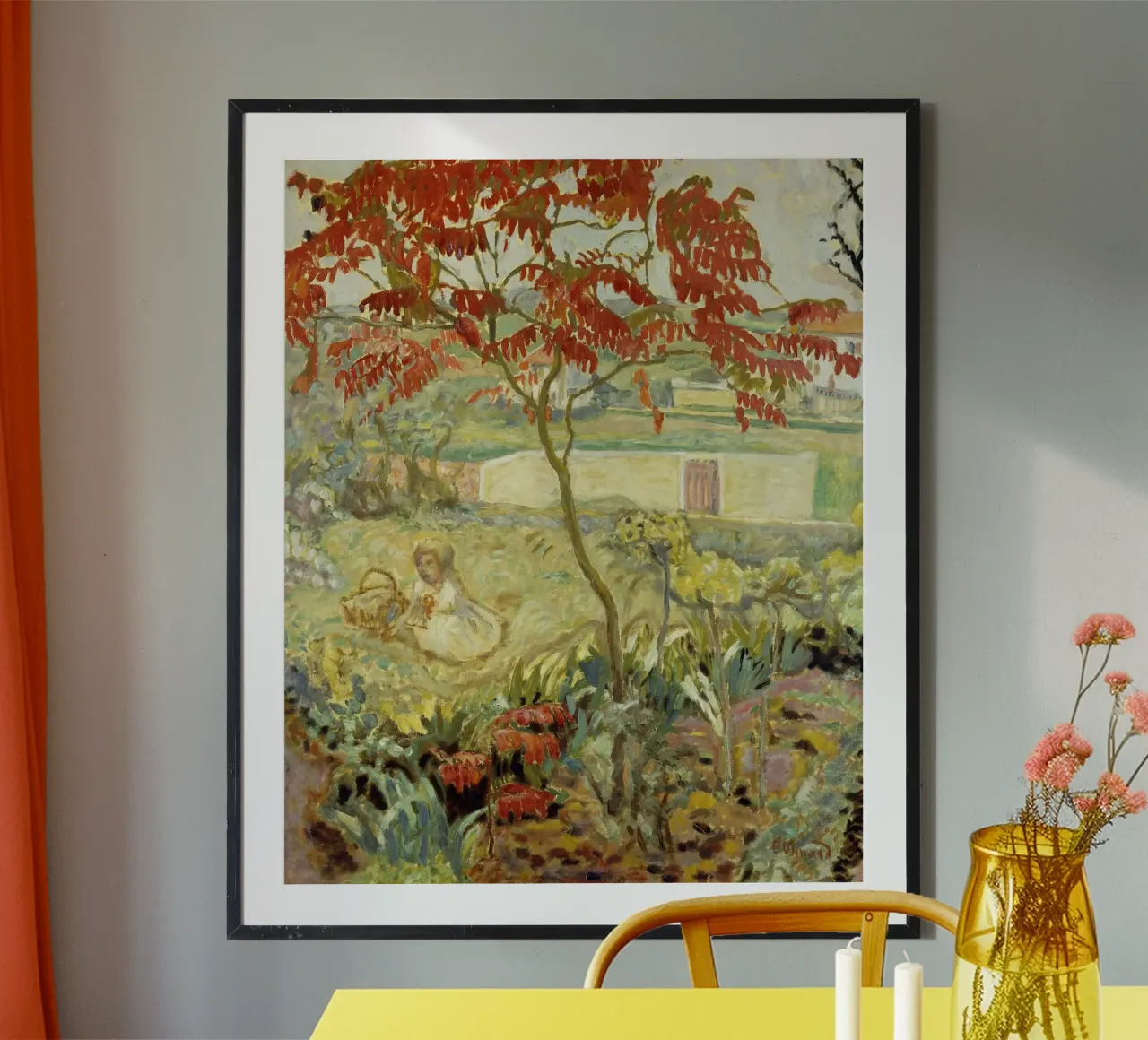 Pierre Bonnard - The Garden and the Red Tree poster with wooden frame by ARTOTHEK