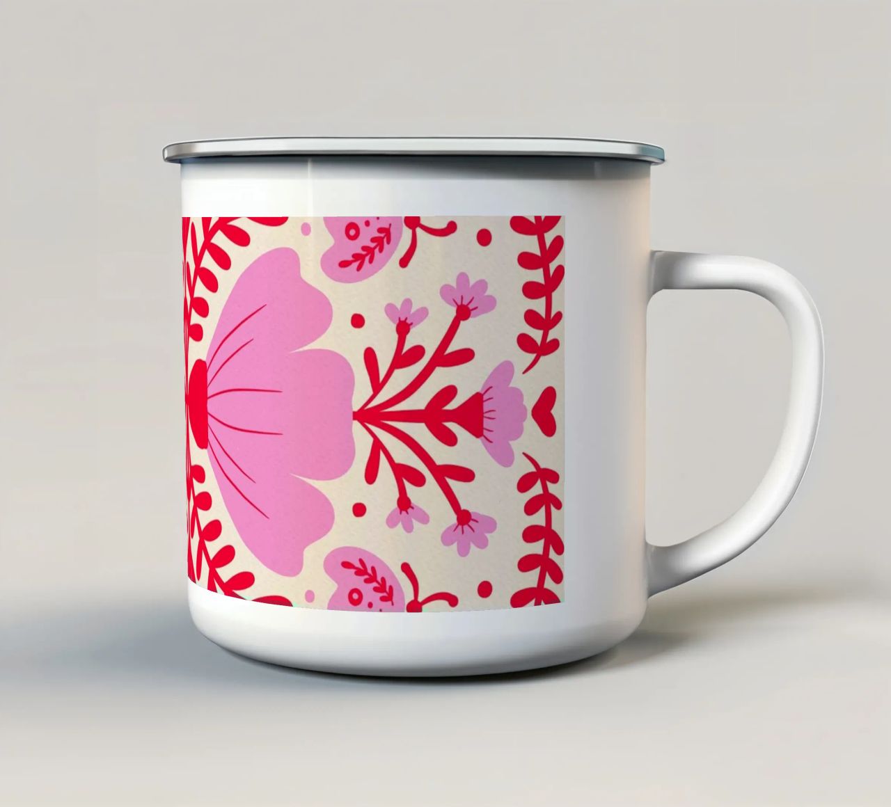 Fiori rosa e rossi tazza in smalto da Wackapacka