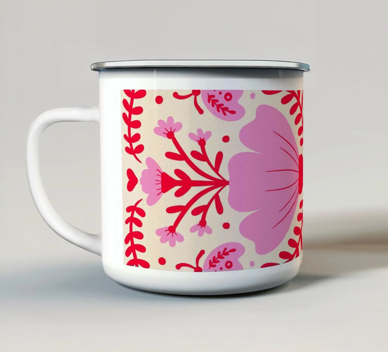 Fiori rosa e rossi tazza in smalto da Wackapacka