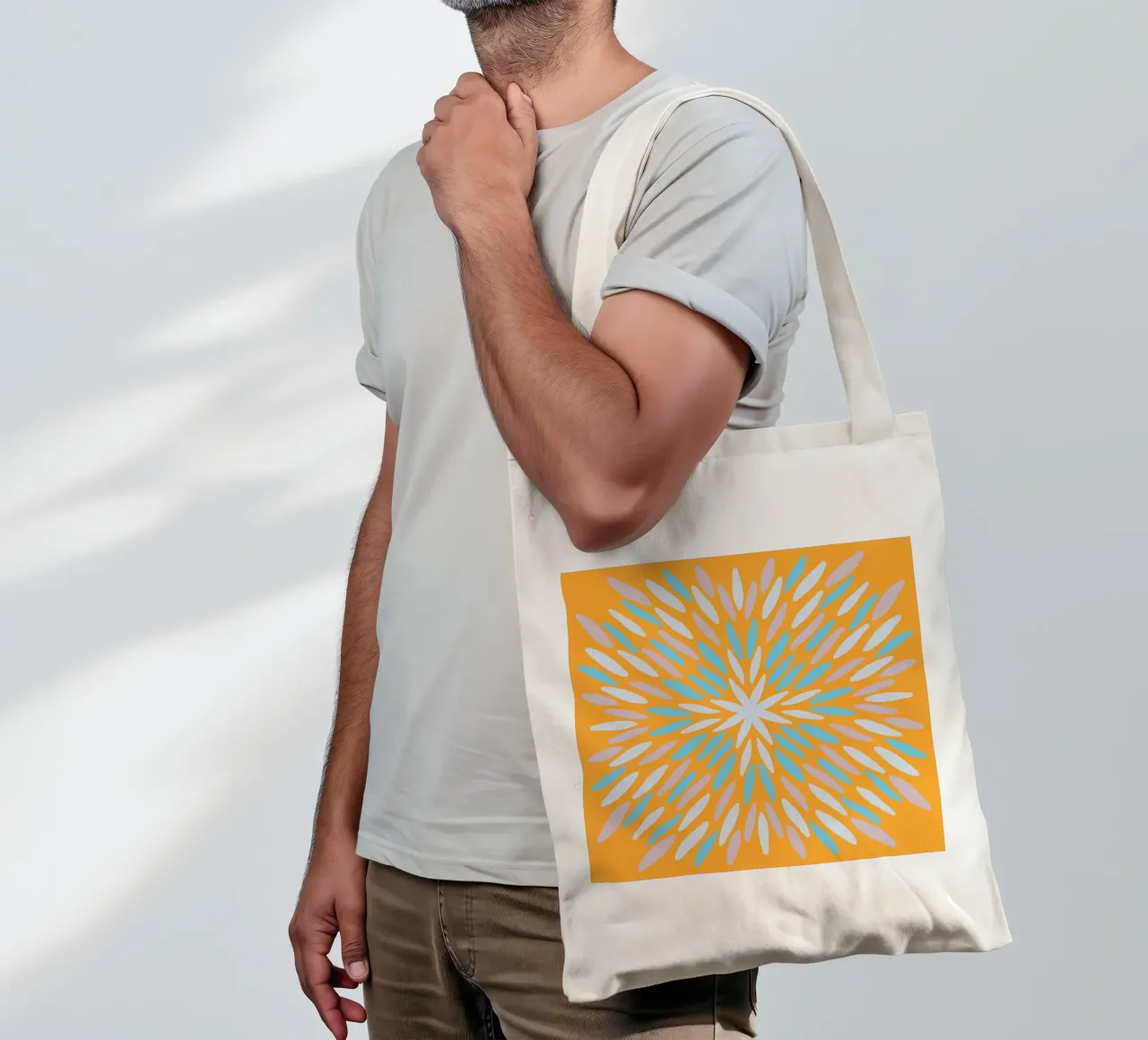 Petal burst - arancio, blu e beige borsa in juta da Wackapacka