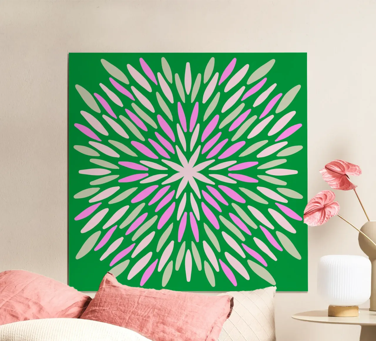 Petal burst - verde, rosa e beige poster da Wackapacka
