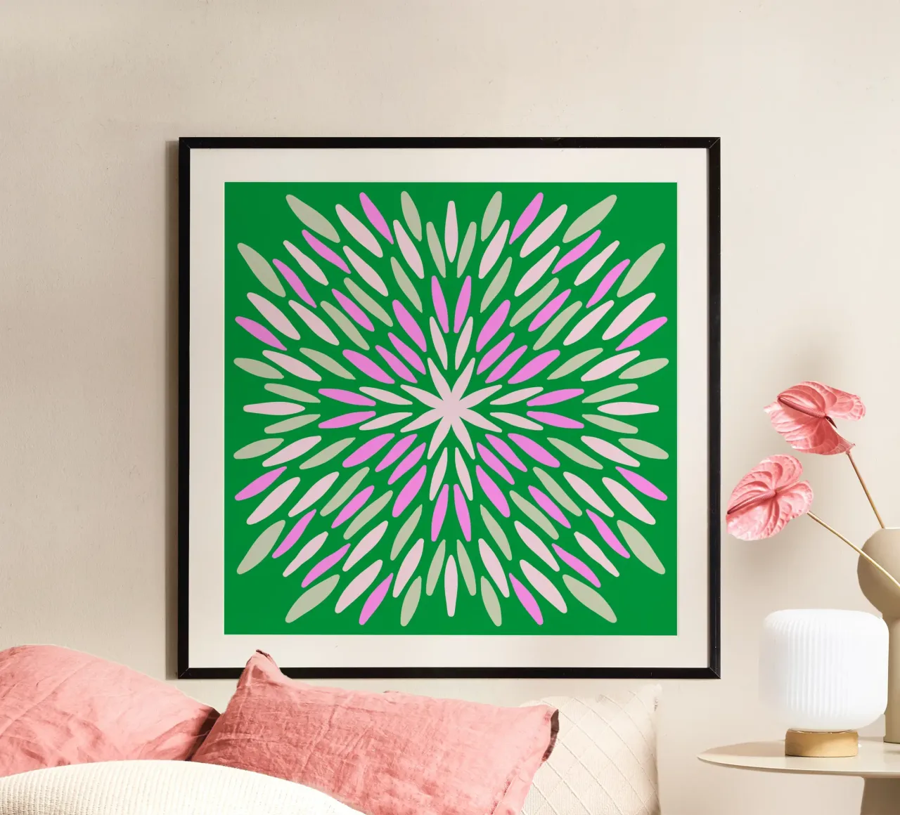 Petal burst - verde, rosa e beige poster da Wackapacka
