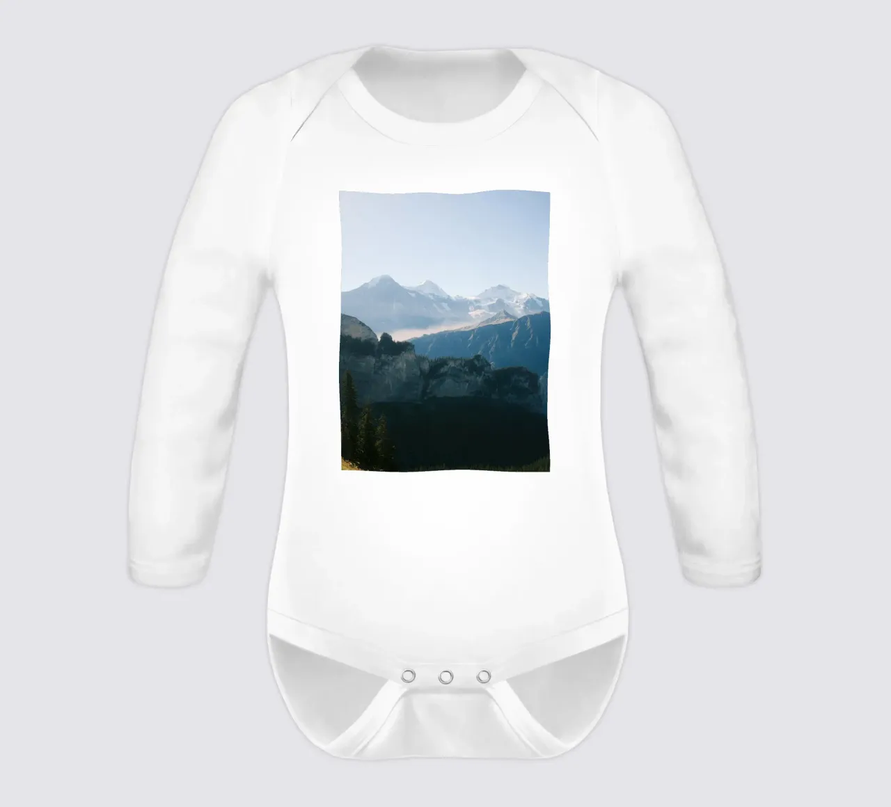 Guardians of the Alps long-sleeve baby romper by FujiSwiss