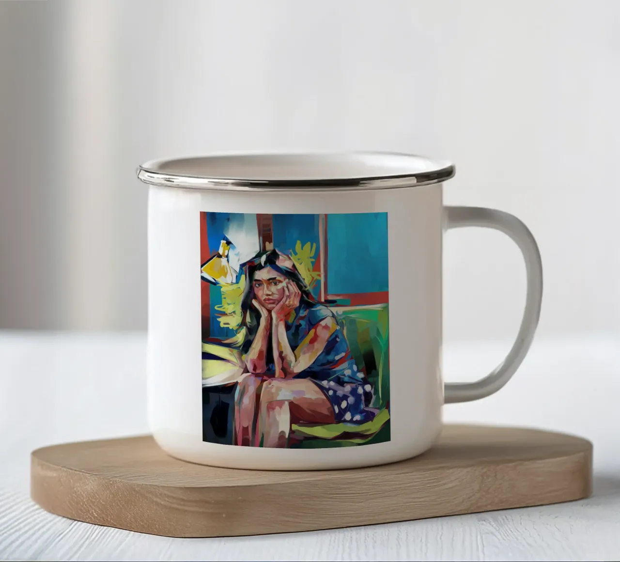 Ritratto di donna tazza in smalto da logic