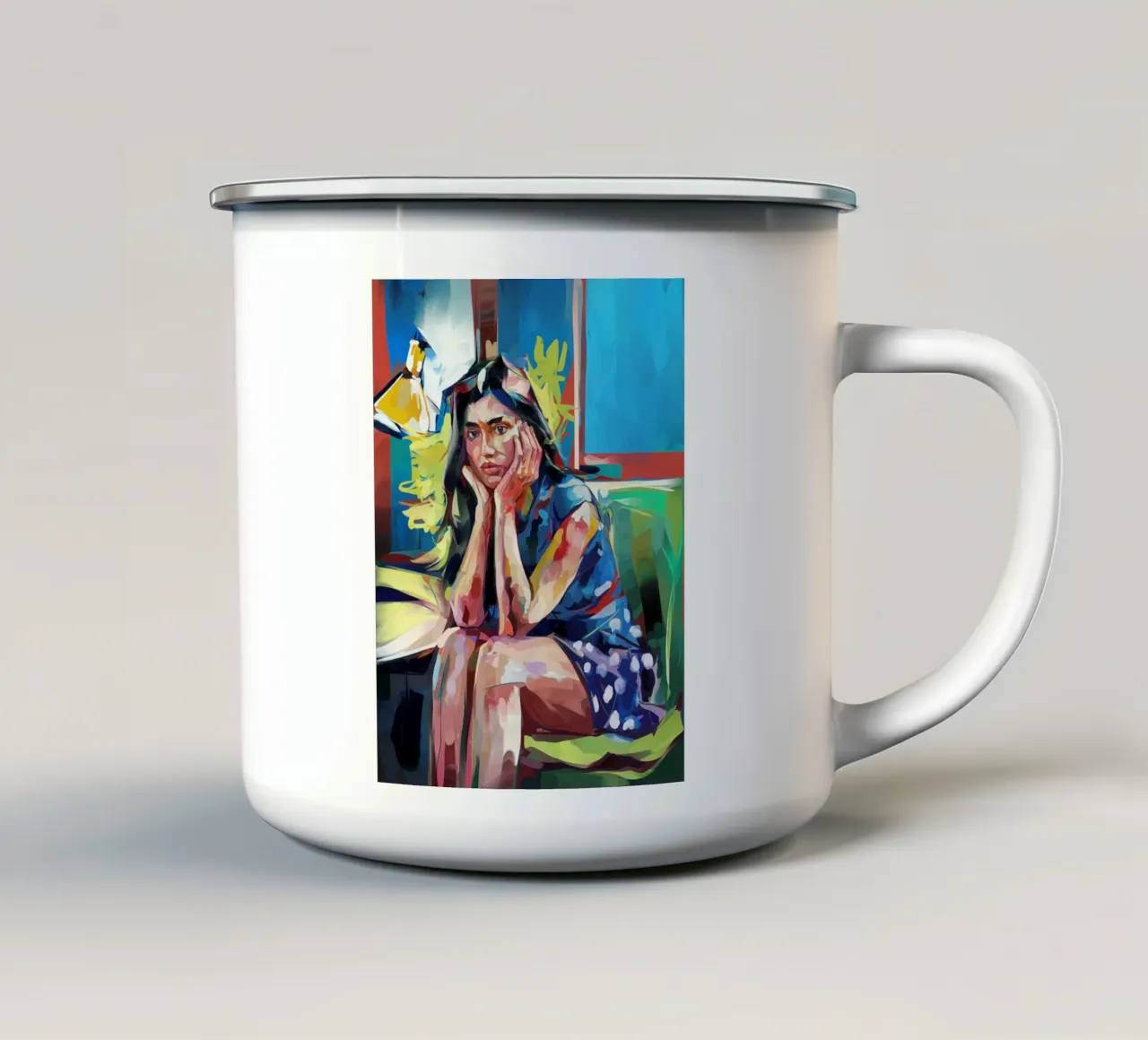 Ritratto di donna tazza in smalto da logic