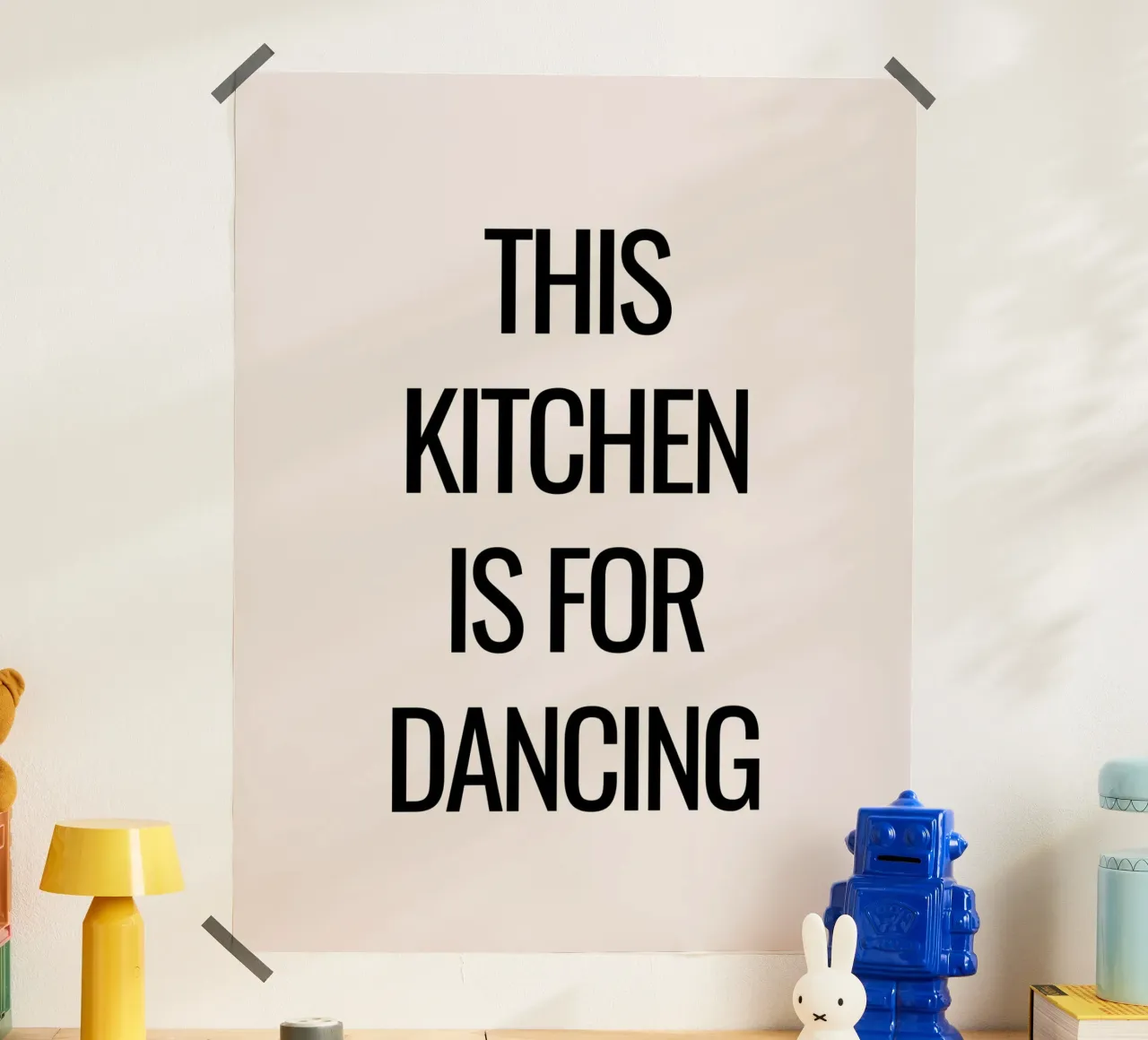 This kitchen is for dancing poster con telaio in alluminio da designsbysophia
