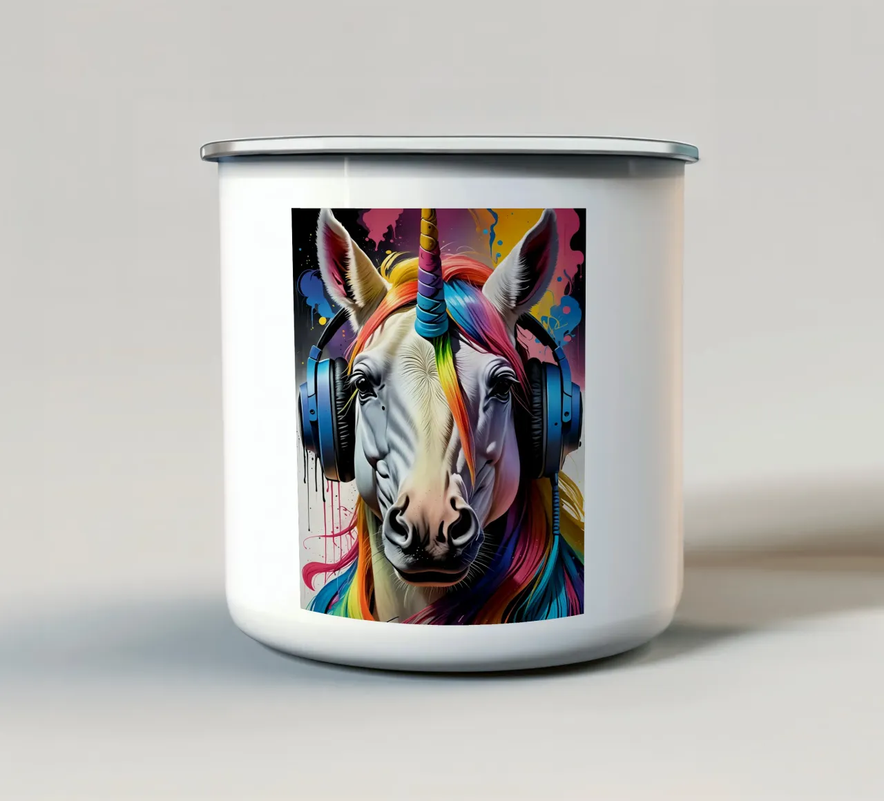 Unicorno in cuffia tazza in smalto da MakArena