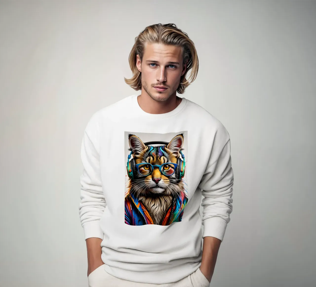 Manul kat met koptelefoon sweatshirt van MakArena