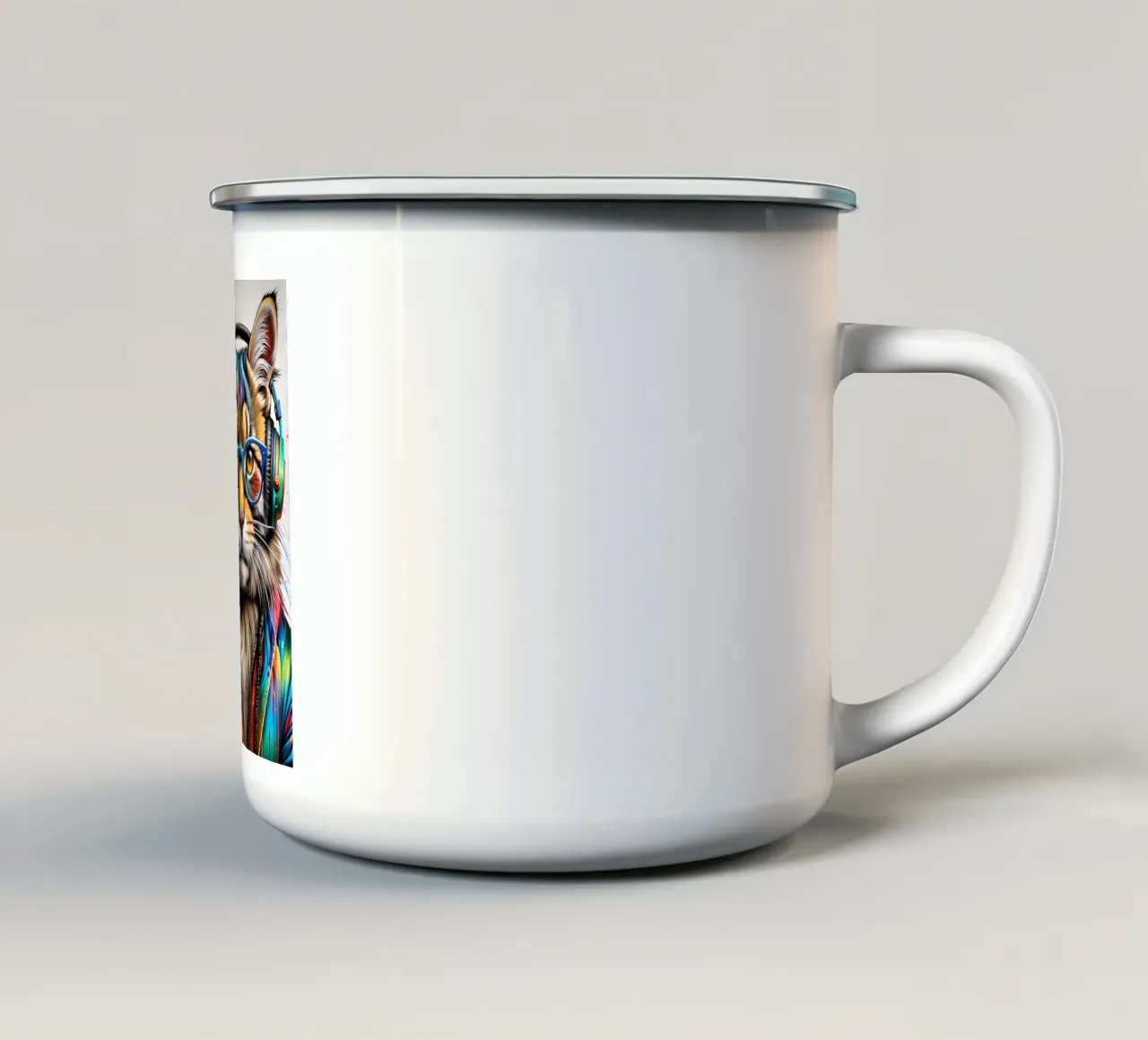 Gatto Manul con cuffie tazza in smalto da MakArena