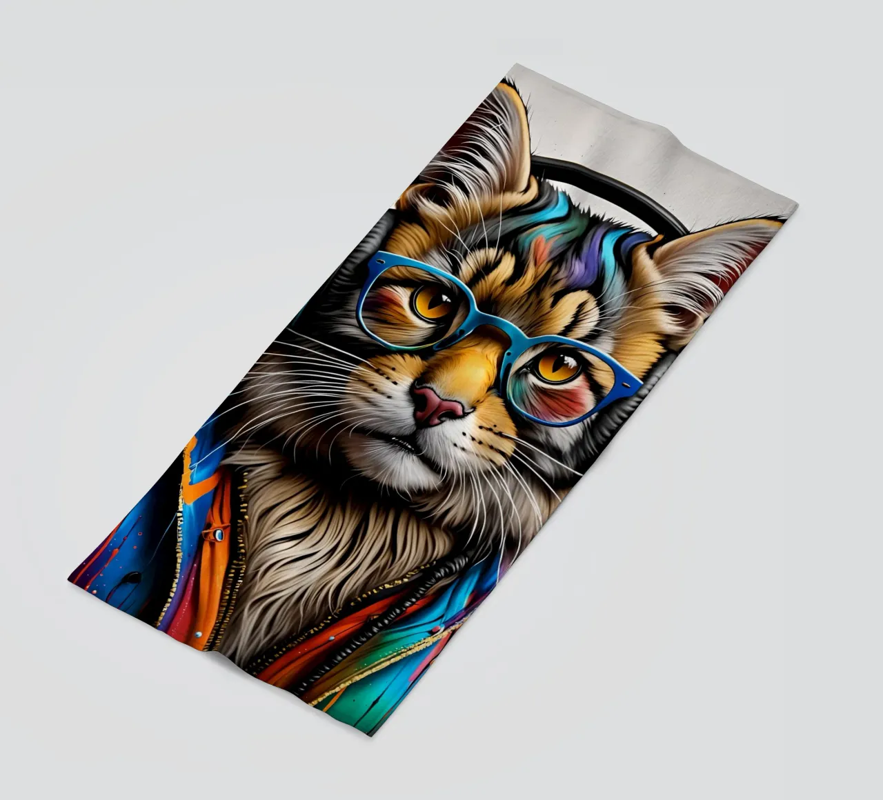 Gatto Manul con cuffie telo mare da MakArena