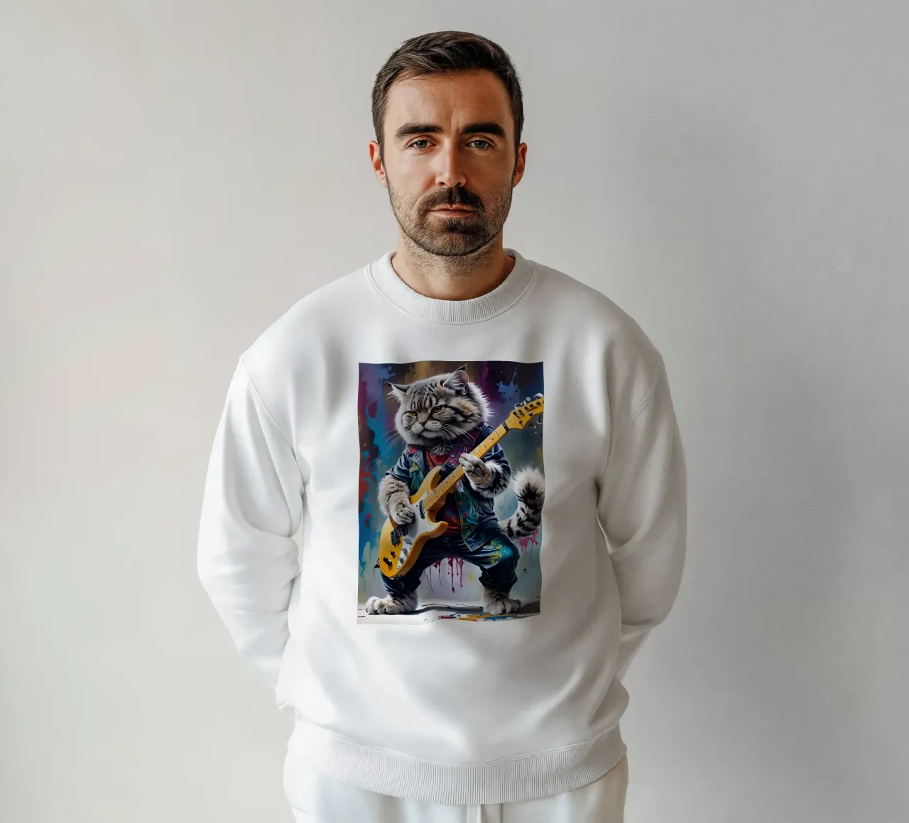 Forest cat play guitar sweatshirt by MakArena