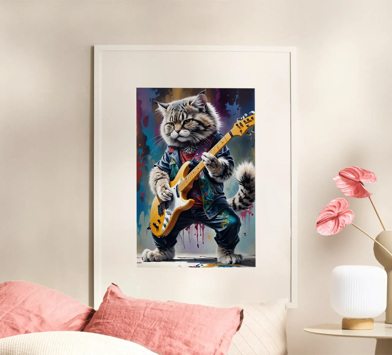 Il gatto della foresta suona la chitarra poster con telaio in alluminio da MakArena