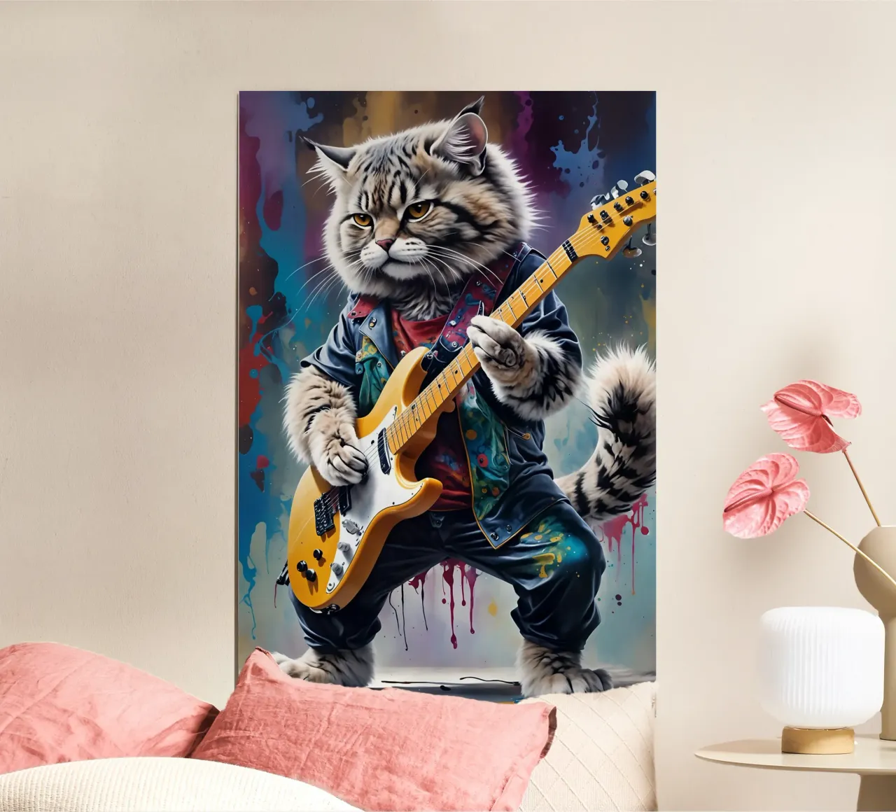Il gatto della foresta suona la chitarra poster con telaio in alluminio da MakArena