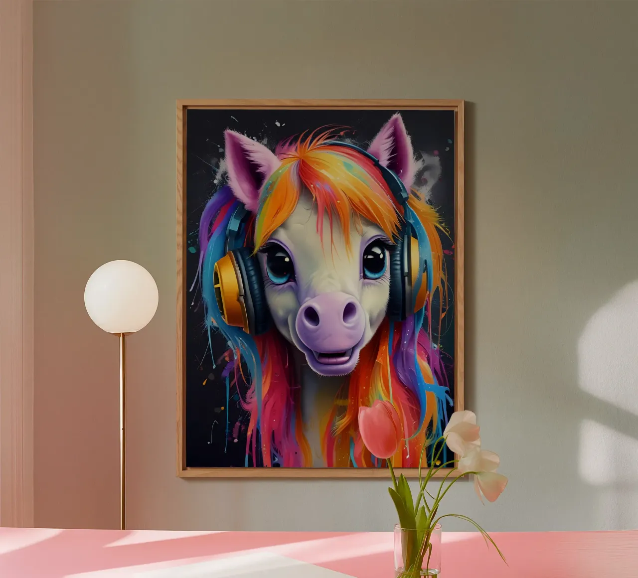 Pony rosa con cuffie alluminio dibond da MakArena