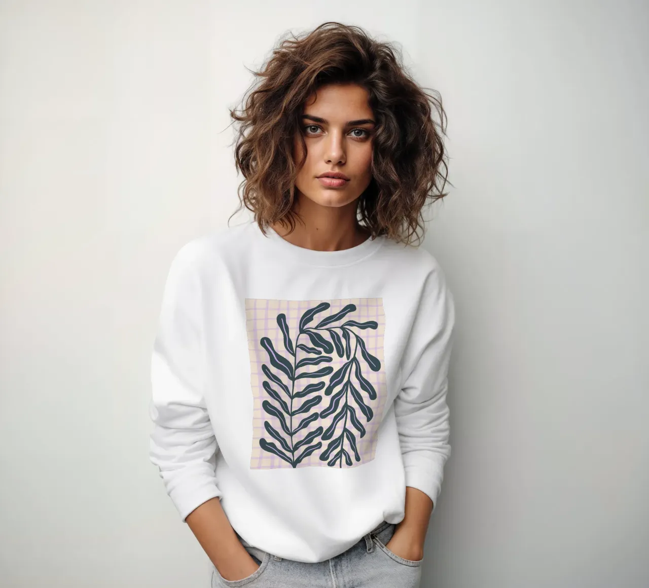 Abstract branch on a grid pattern sweatshirt by Wackapacka