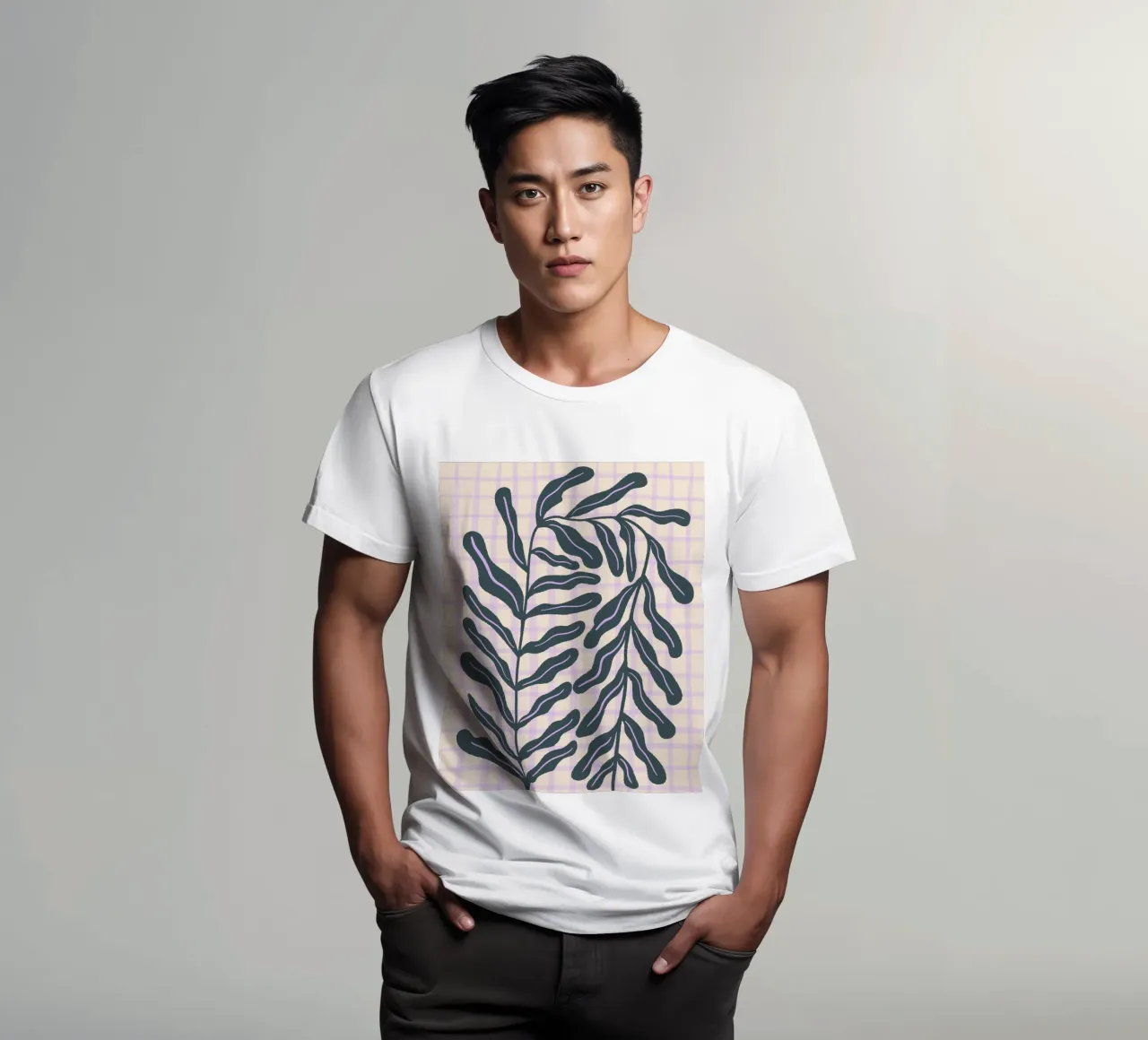 Abstract branch on a grid pattern t-shirt by Wackapacka