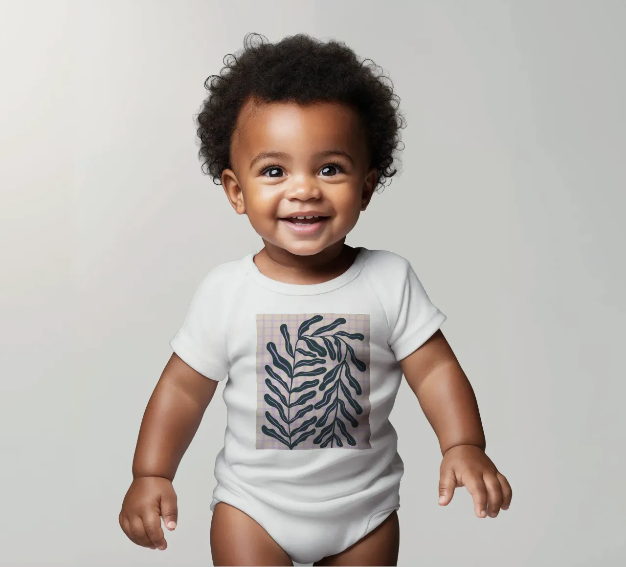 Abstract branch on a grid pattern short-sleeve baby romper by Wackapacka