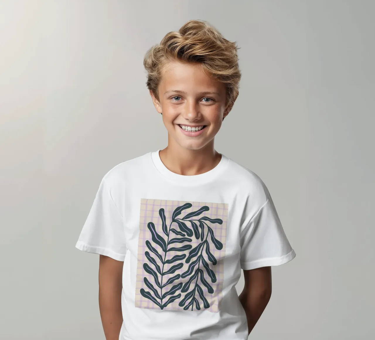 Abstract branch on a grid pattern kids t-shirt by Wackapacka