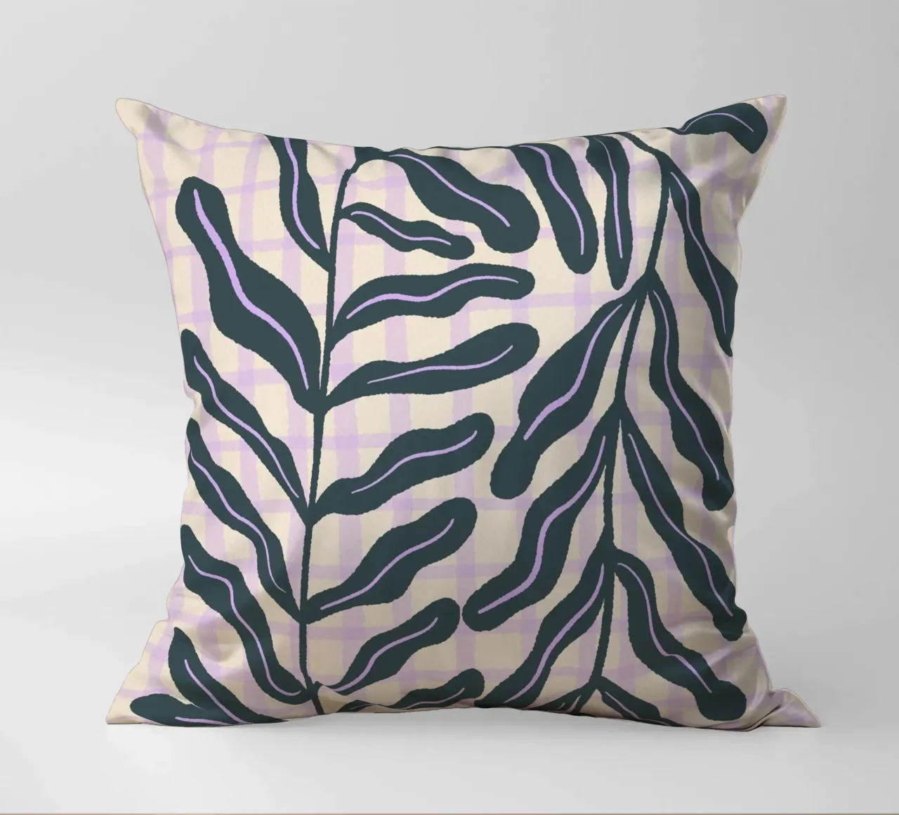 Abstract branch on a grid pattern decorative cushion by Wackapacka