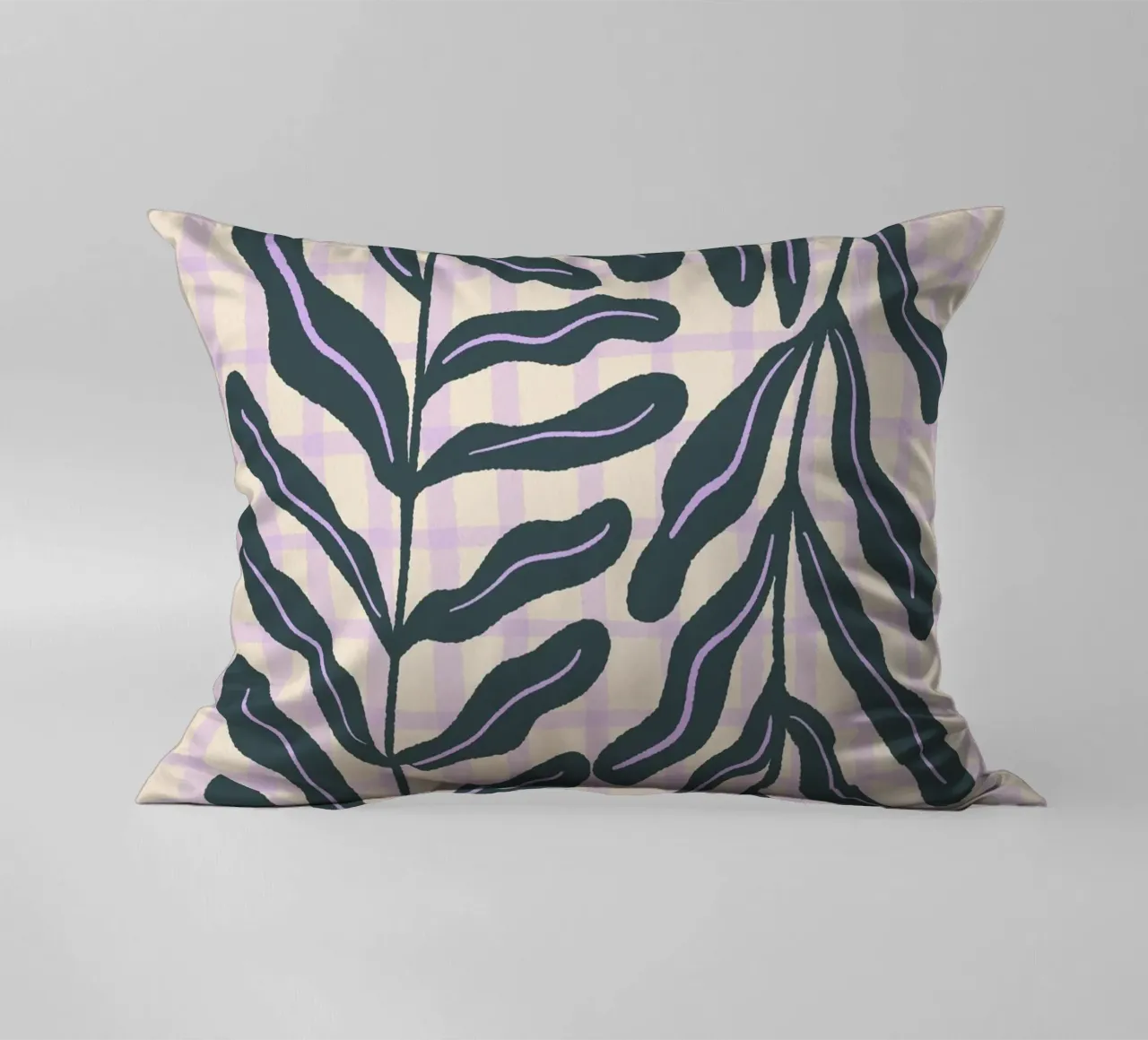 Abstract branch on a grid pattern decorative cushion by Wackapacka