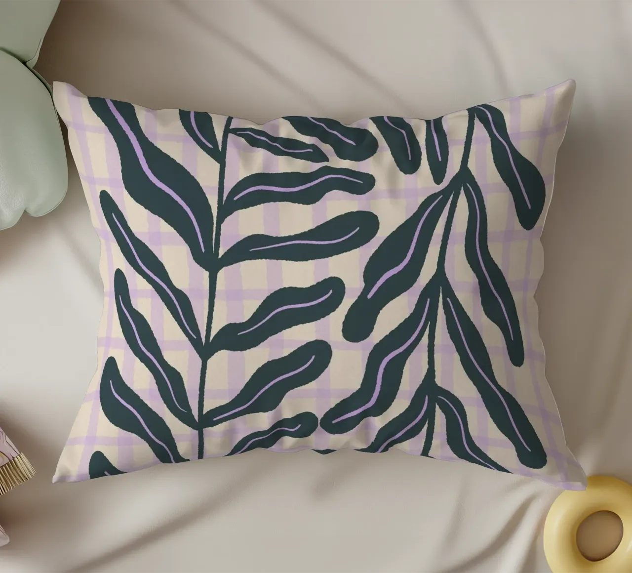 Abstract branch on a grid pattern decorative cushion by Wackapacka