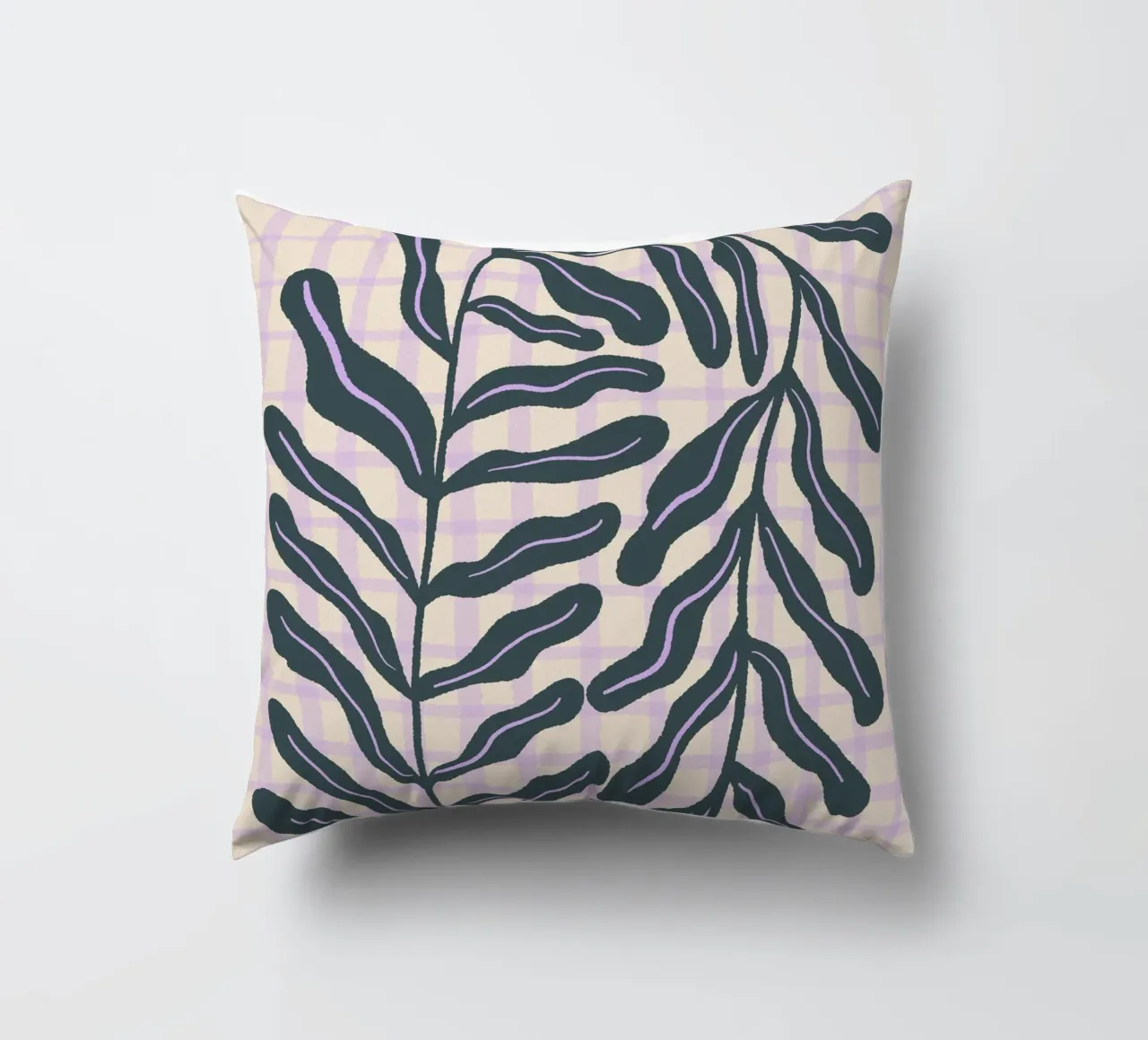 Abstract branch on a grid pattern decorative cushion by Wackapacka