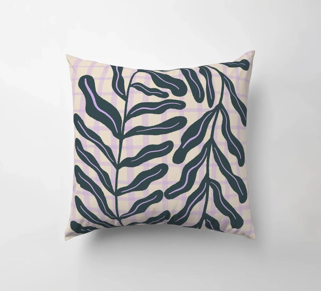 Abstract branch on a grid pattern decorative cushion by Wackapacka