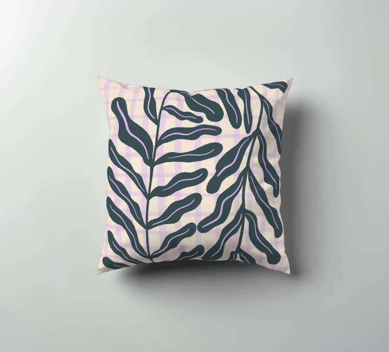 Abstract branch on a grid pattern decorative cushion by Wackapacka