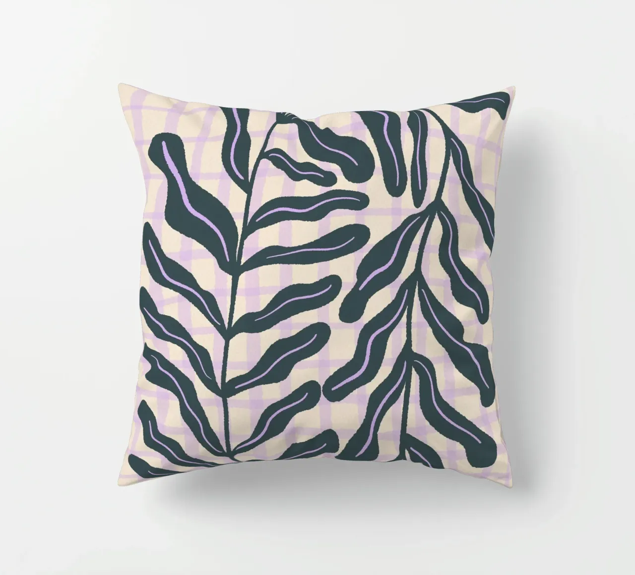 Abstract branch on a grid pattern decorative cushion by Wackapacka