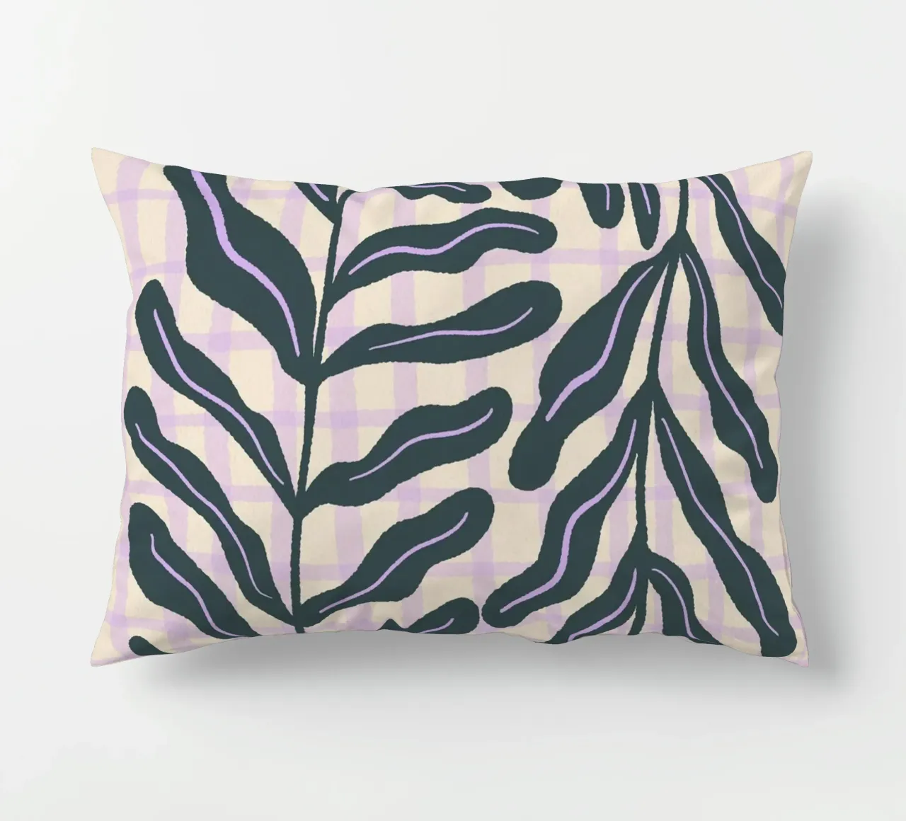 Abstract branch on a grid pattern decorative cushion by Wackapacka