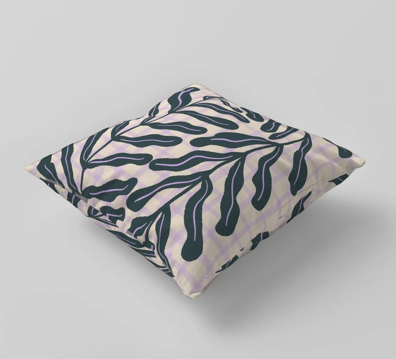 Abstract branch on a grid pattern decorative cushion by Wackapacka