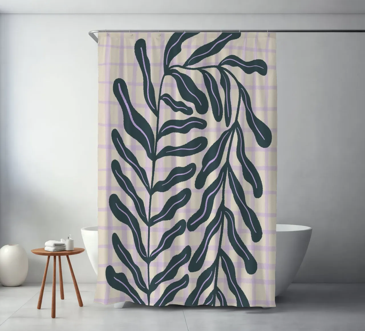 Abstract branch on a grid pattern shower curtain by Wackapacka