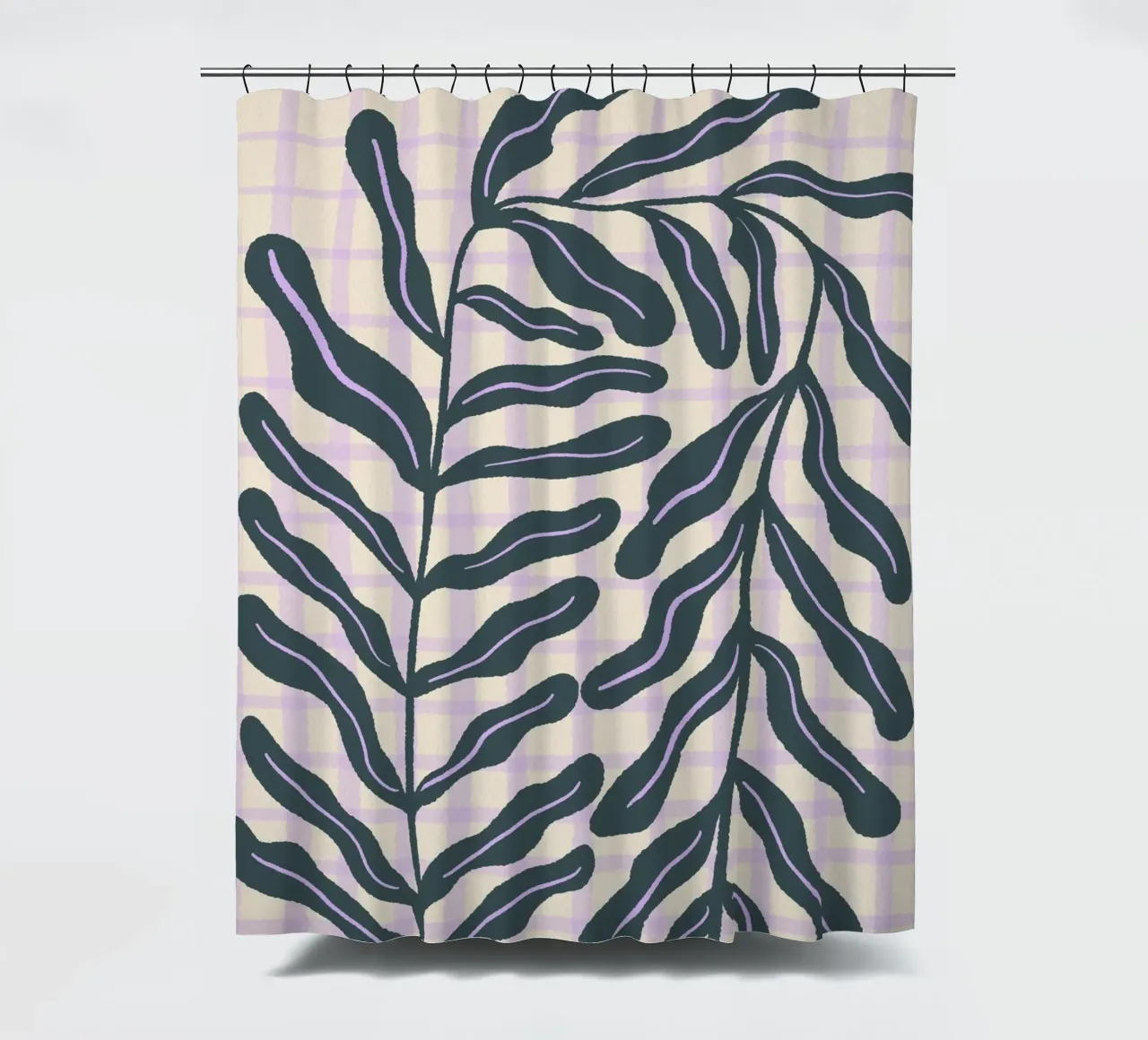 Abstract branch on a grid pattern shower curtain by Wackapacka