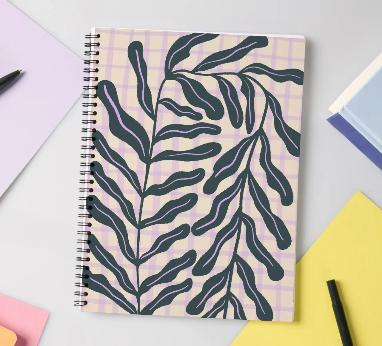 Abstract branch on a grid pattern spiral notebook by Wackapacka