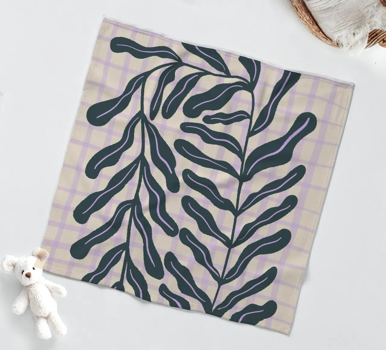 Abstract branch on a grid pattern fleece blanket by Wackapacka