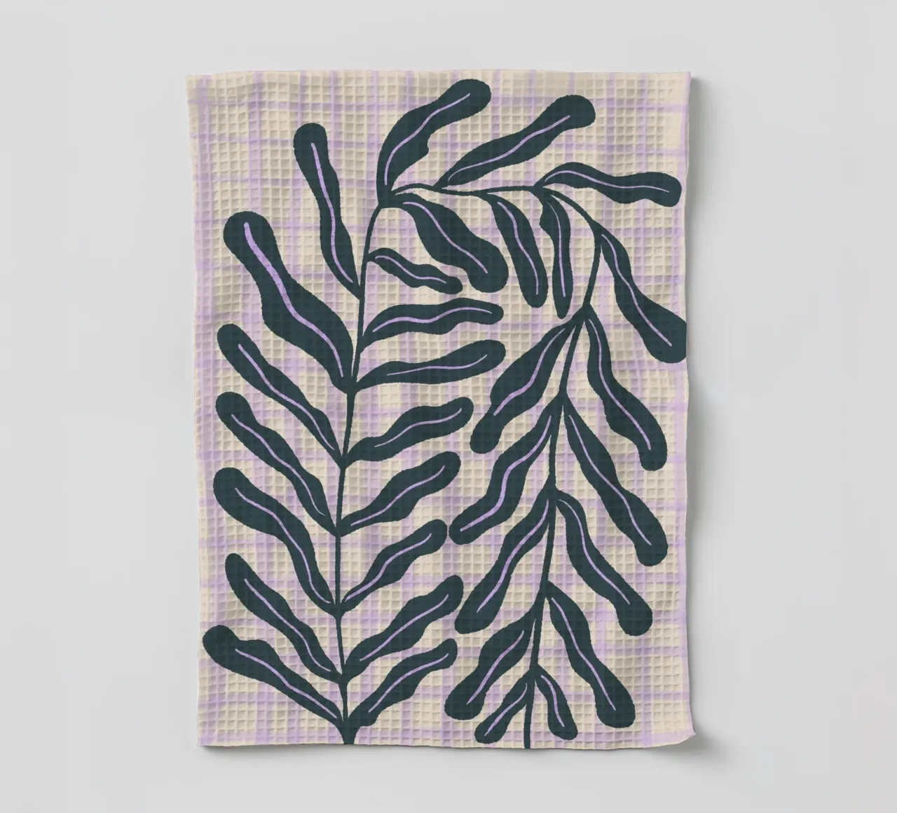 Abstract branch on a grid pattern tea towel by Wackapacka