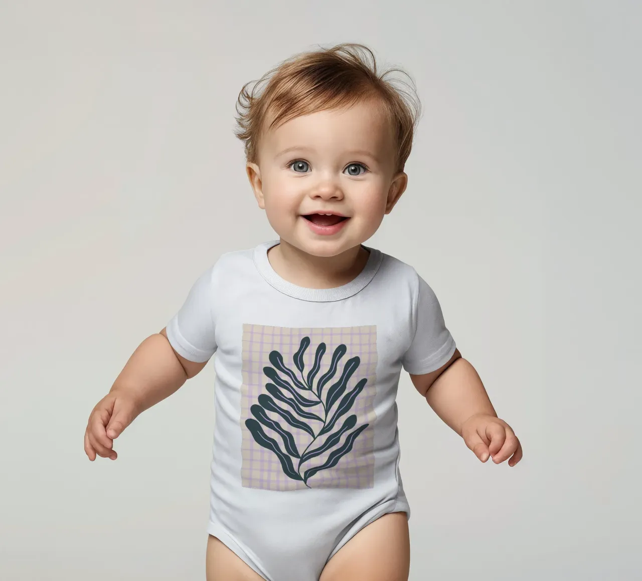 Abstract branch on a grid pattern 2 short-sleeve baby romper by Wackapacka