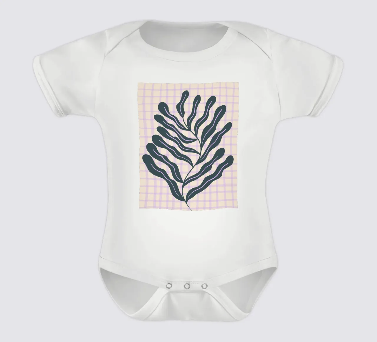 Abstract branch on a grid pattern 2 short-sleeve baby romper by Wackapacka
