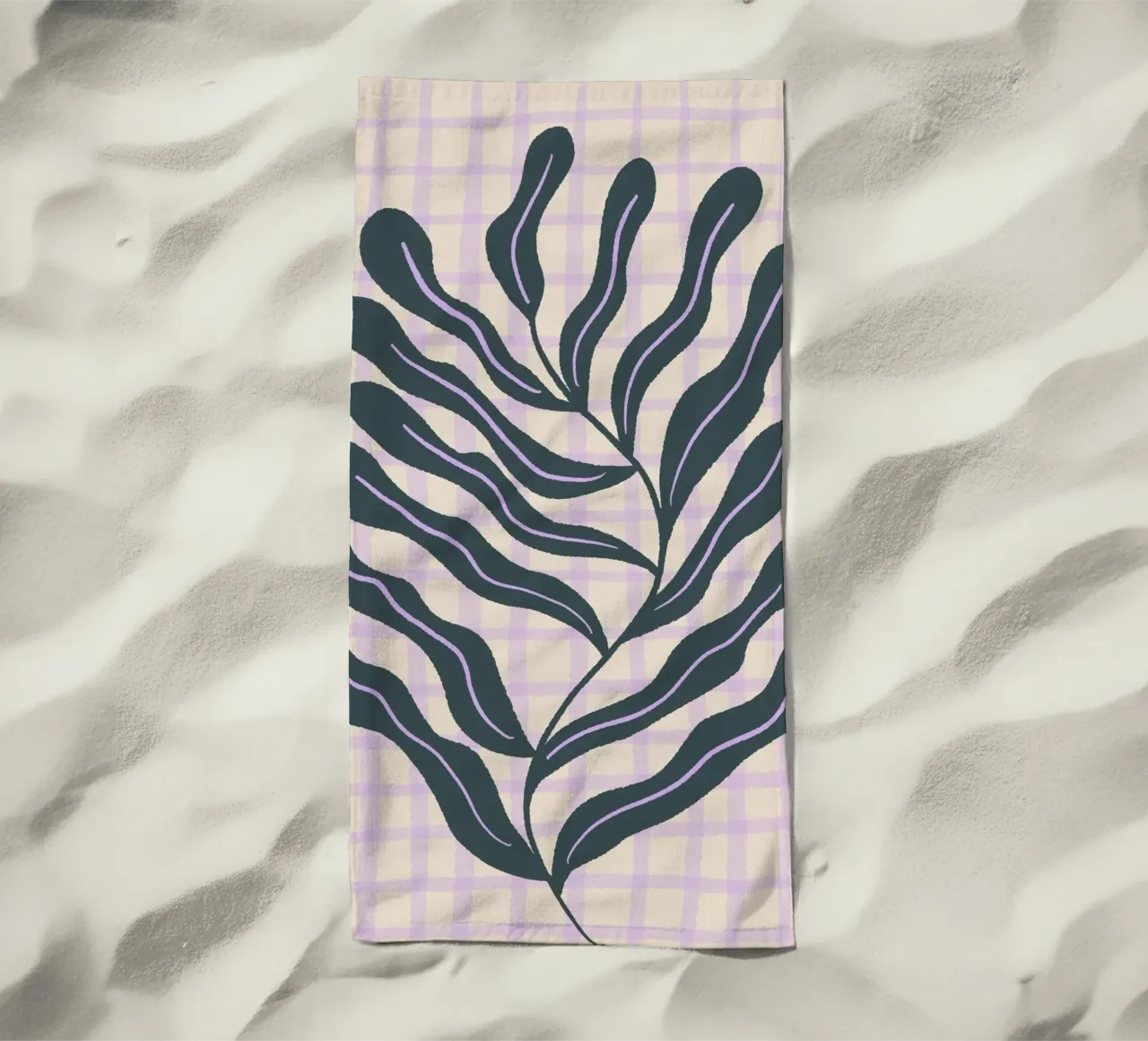 Abstract branch on a grid pattern 2 beach towel by Wackapacka