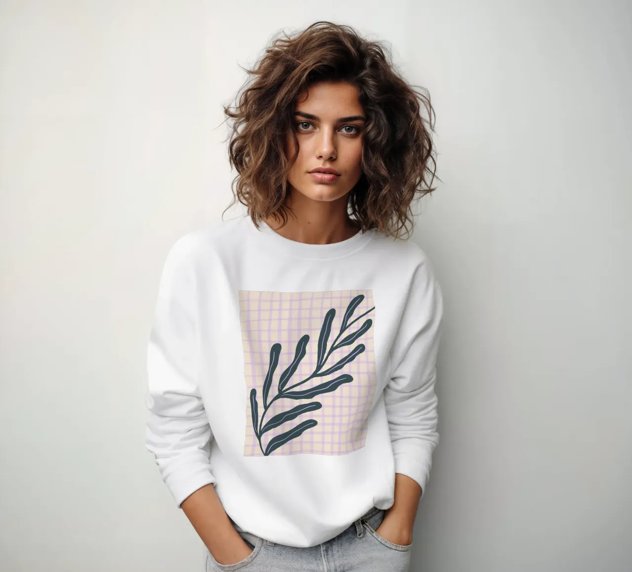 Abstract branch on a grid pattern 3 sweatshirt by Wackapacka