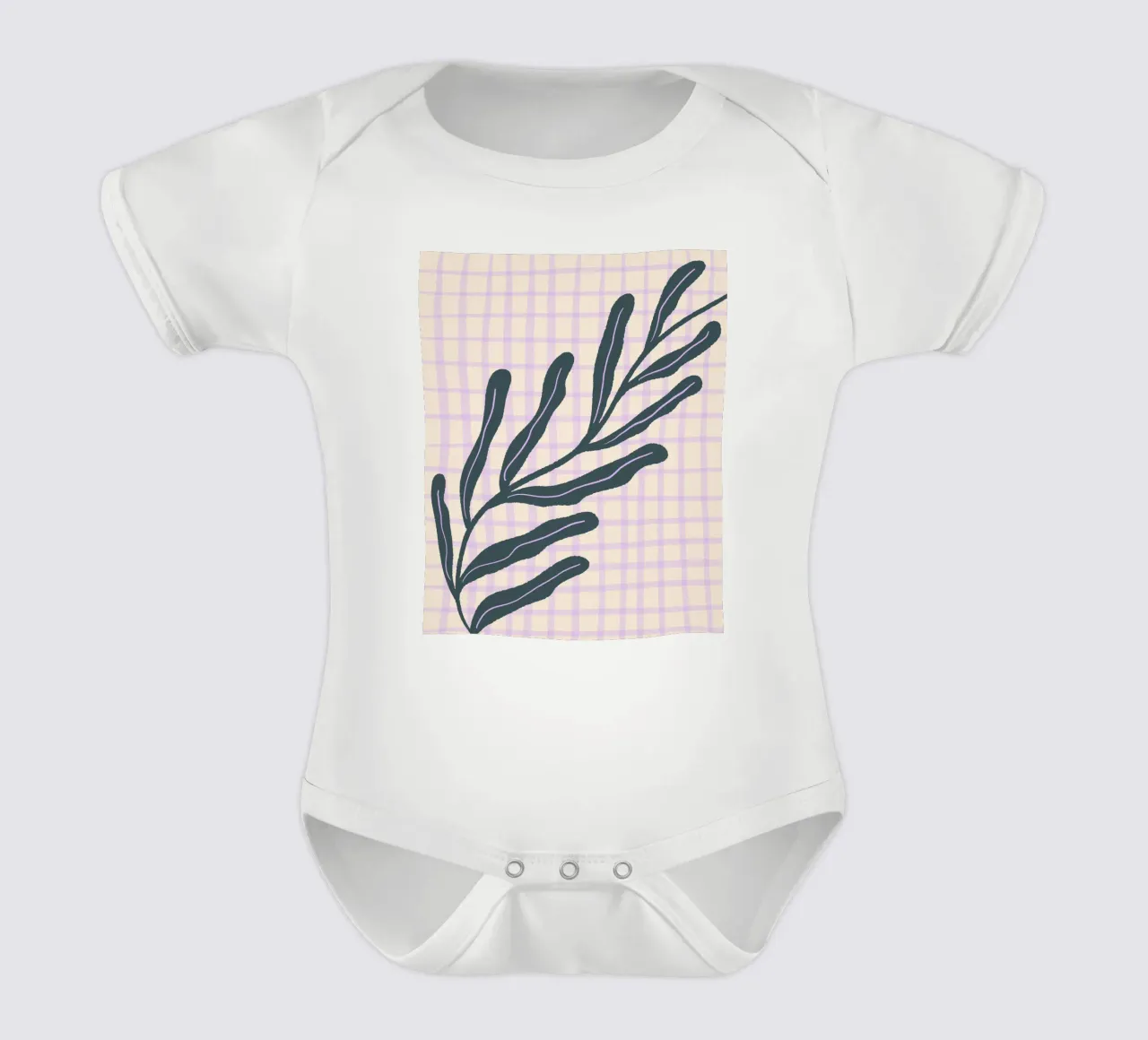 Abstract branch on a grid pattern 3 short-sleeve baby romper by Wackapacka
