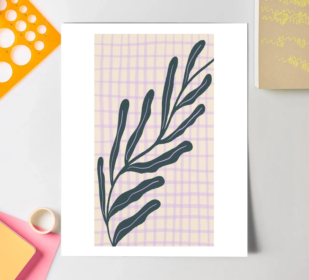 Abstract branch on a grid pattern 3 sticker sheet by Wackapacka
