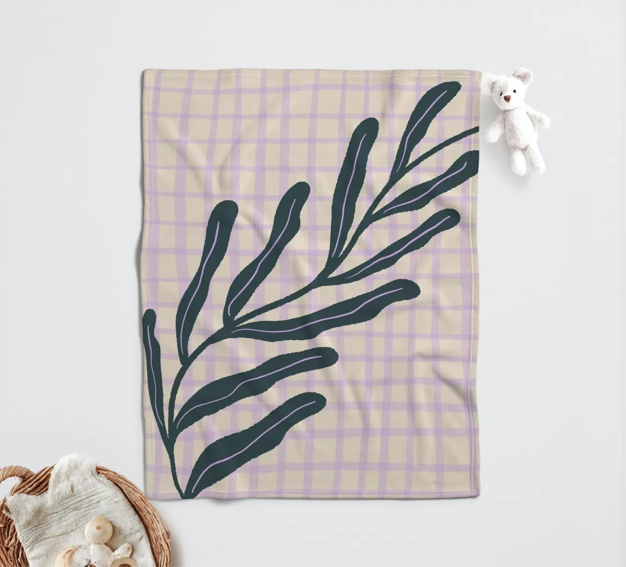 Abstract branch on a grid pattern 3 fleece blanket by Wackapacka